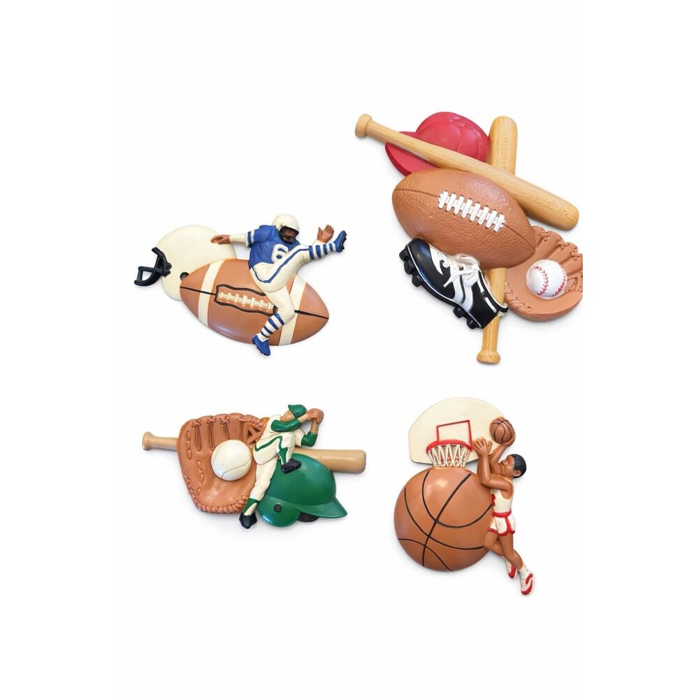 Vintage Burwood Boys Room Sports Wall Decor Football Baseball Basketball 4 Piece